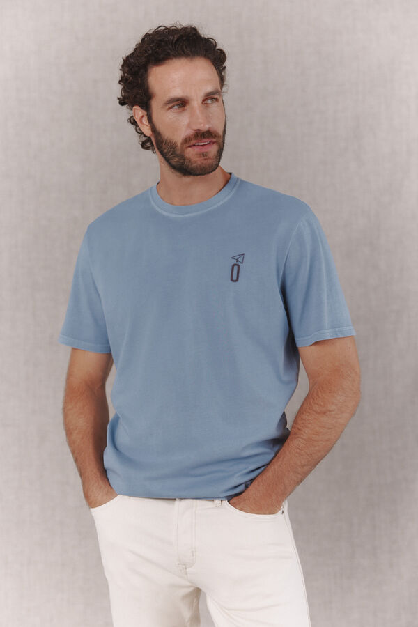 OOTO Washed basic T-shirt with print Blue