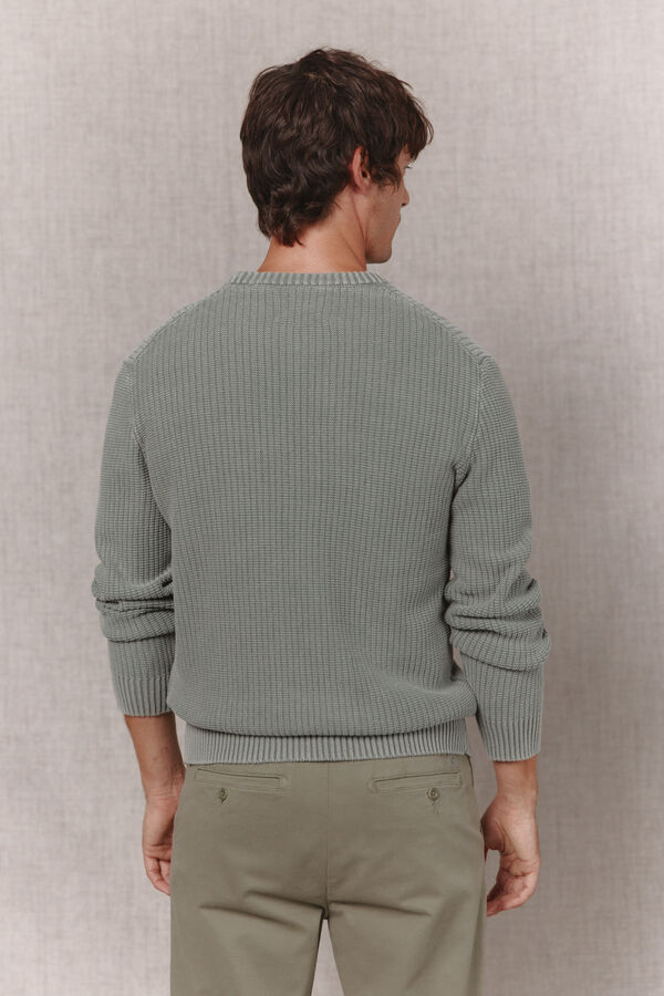 OOTO Round neck washed cotton purl knit jumper Kaki