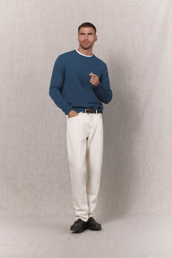 OOTO Camisola de malha de algod&atilde;o torcido com gola redonda Azul