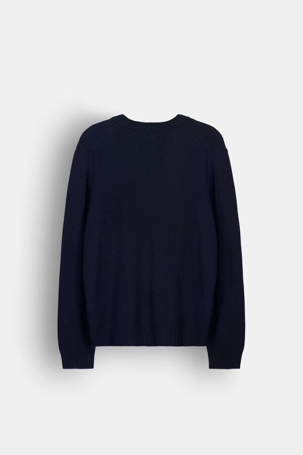 OOTO Jersey lana punto grueso cuello pico Azul marino