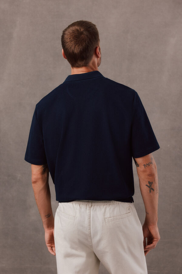 OOTO Polo de textura com gola aberta Azul