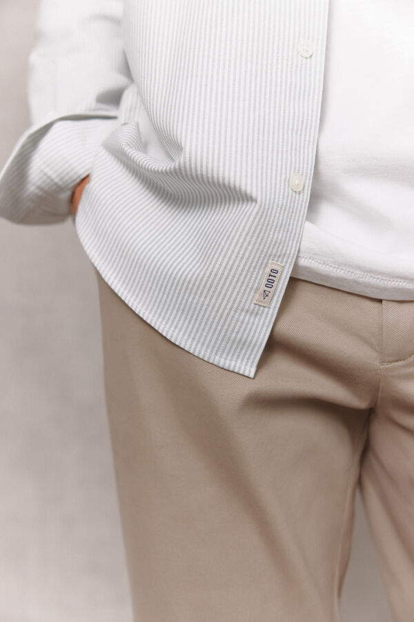 OOTO Camisa raya candela oxford manga larga Kaki