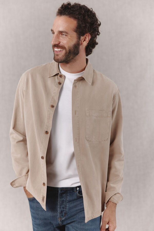 OOTO Sobrecamisa em tencel e algod&atilde;o Tostado