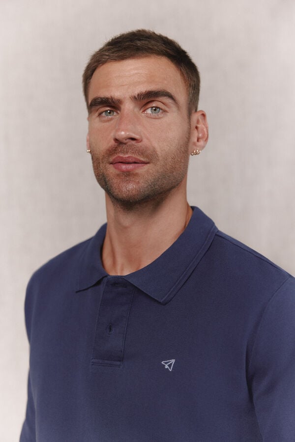 OOTO Polo piqu&eacute; de manga comprida lavado Azul