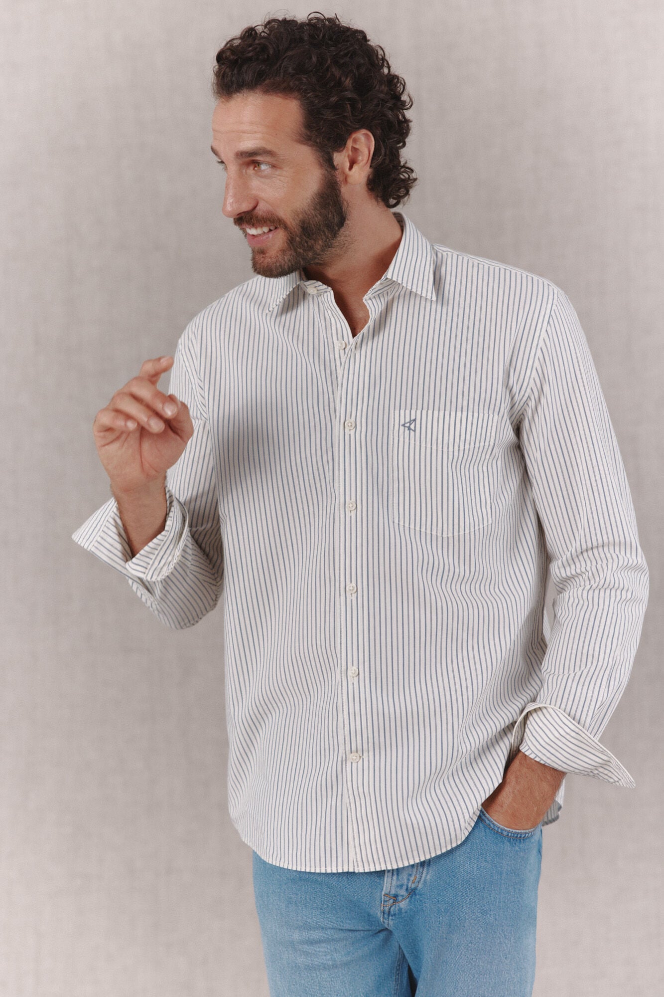 OOTO Camisa de popelina &agrave;s riscas de manga comprida