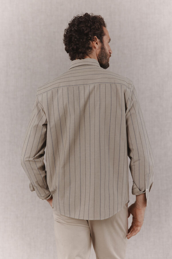 OOTO Camisa popelina riscas manga comprida Verde