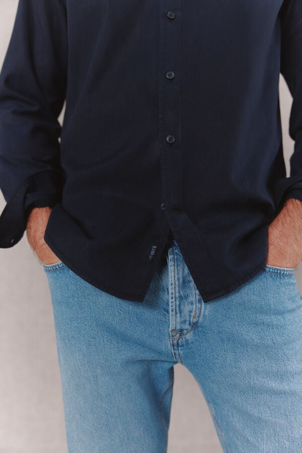 OOTO Camisa lisa fluida de manga comprida Azul
