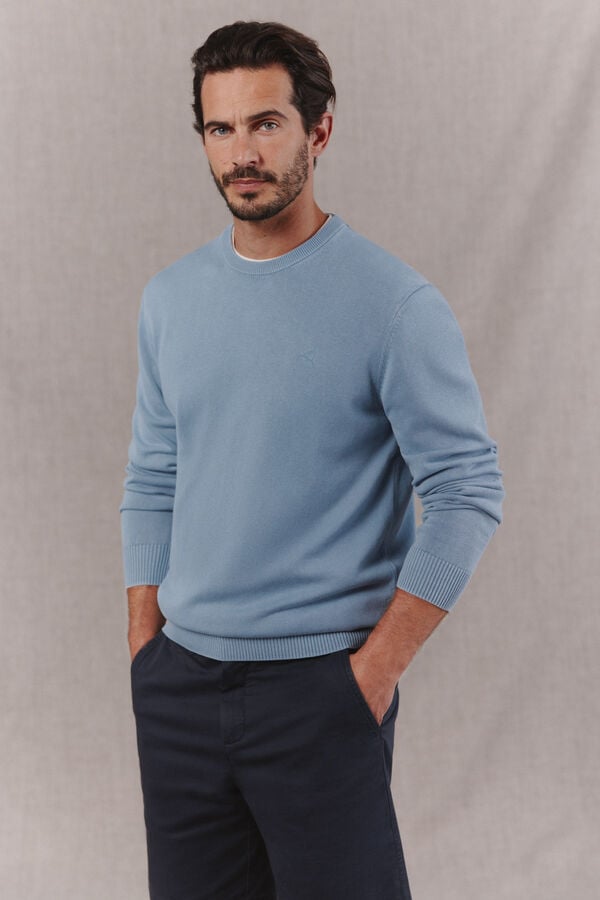 OOTO Camisola b&aacute;sica gola caixa Azul