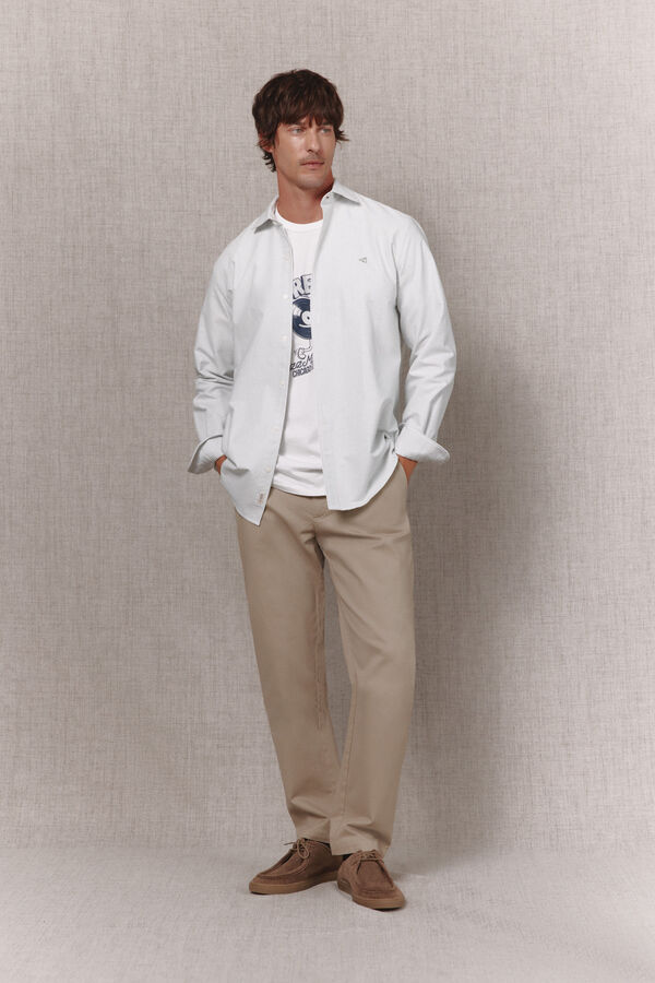 OOTO Camisa raya candela oxford manga larga Kaki