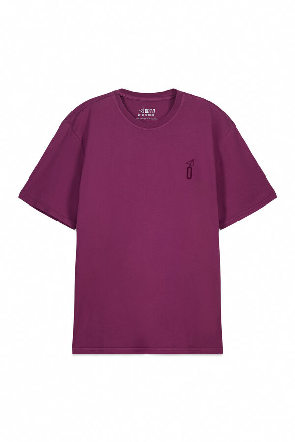 OOTO T-shirt b&aacute;sica lavagem desbotada com estampado Subiu