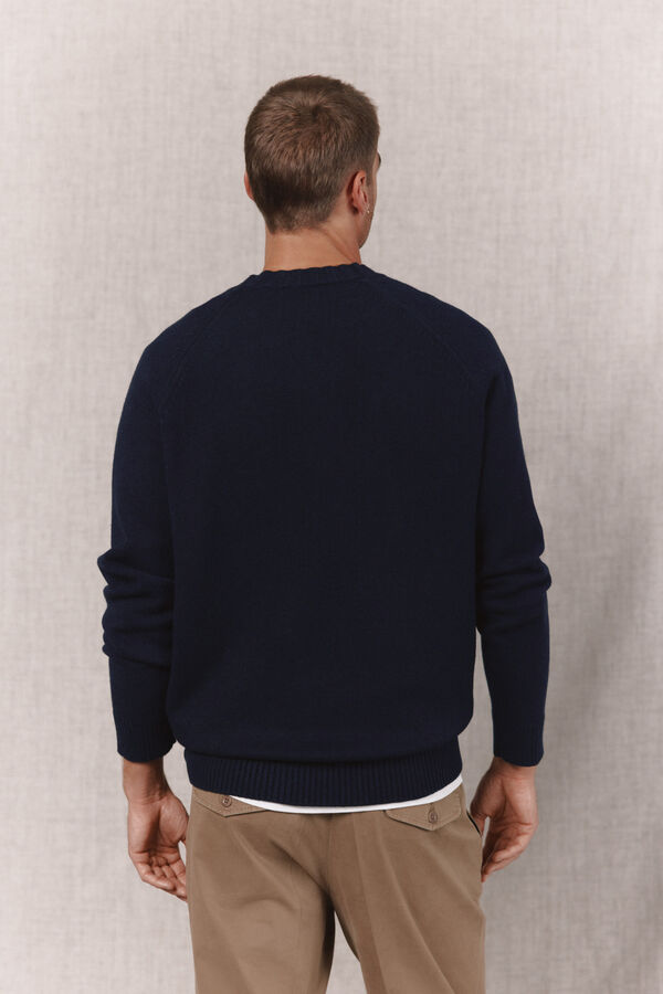 OOTO Jersey punto extra suave y ligero con lana cuello redondo Azul marino