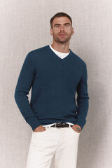 OOTO Jersey lana punto grueso cuello pico Azul