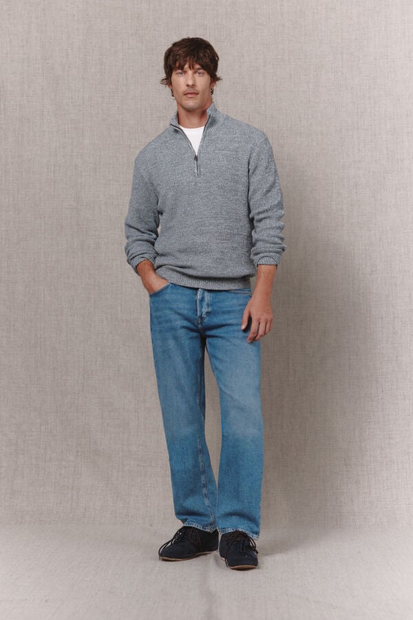 OOTO Twisted knit funnel neck jumper Blue