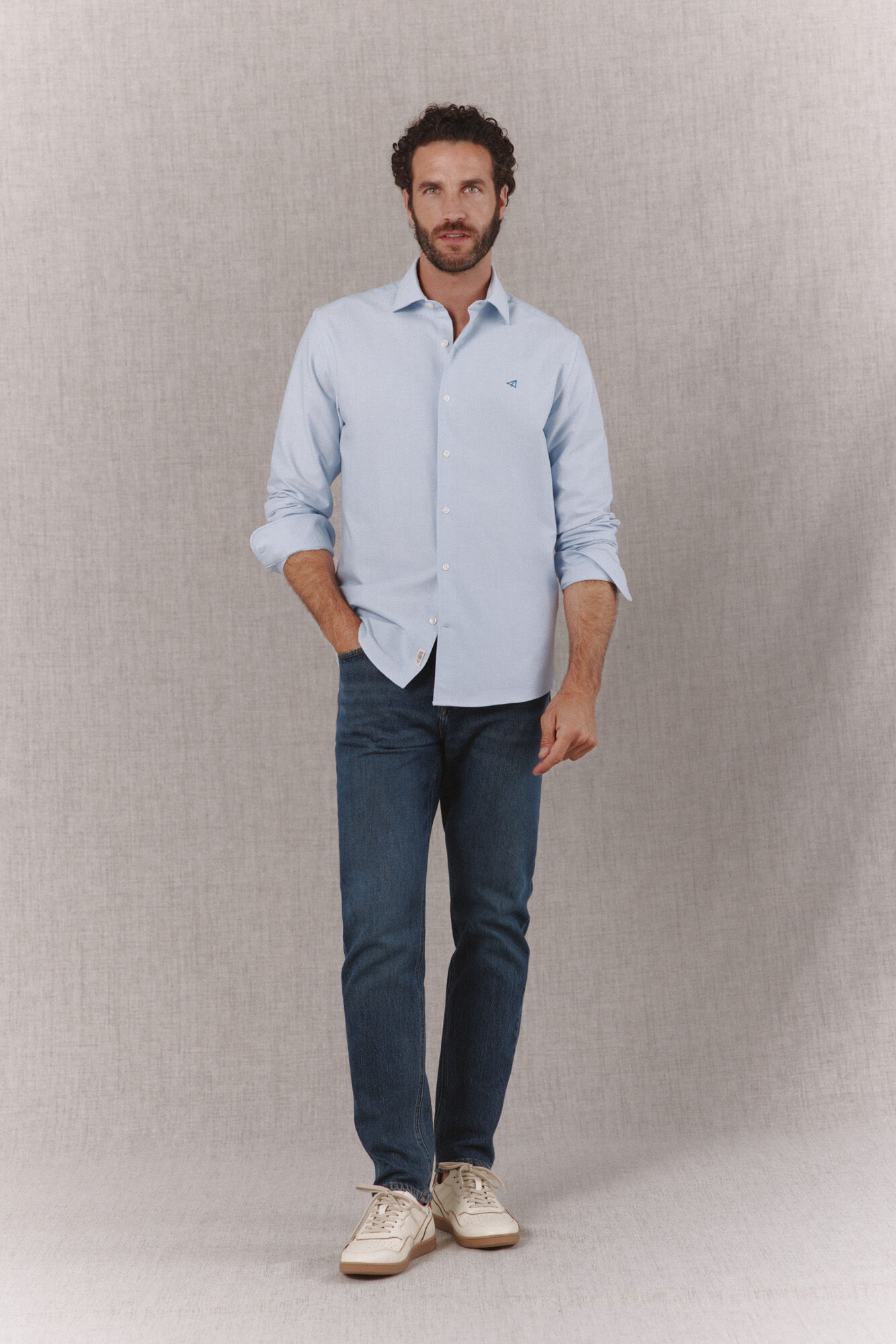 OOTO Camisa oxford lisa de manga comprida Azul