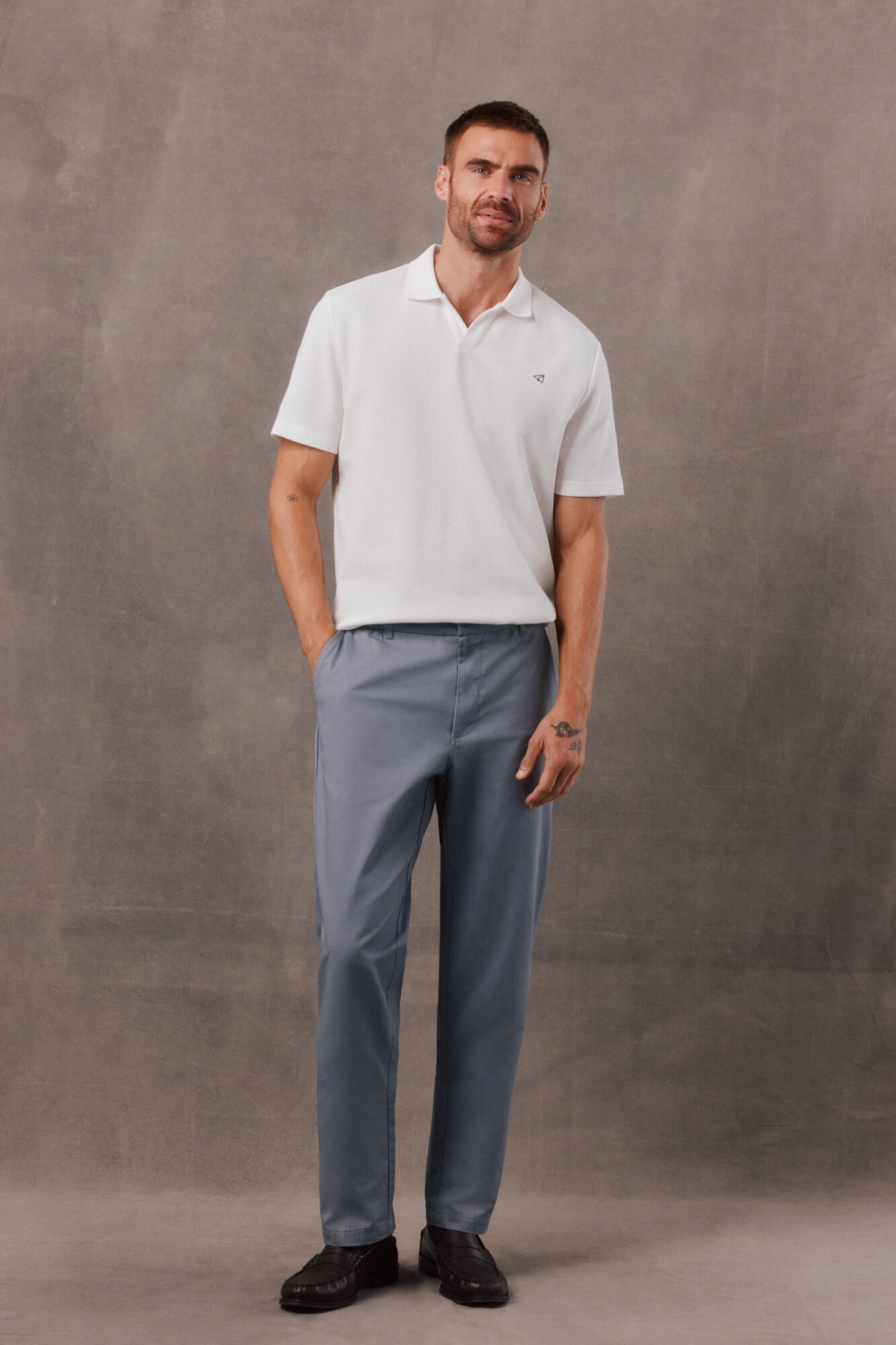OOTO Polo de textura com gola aberta Branco