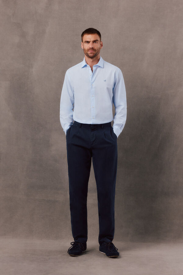OOTO Plain poplin long sleeve shirt Blue