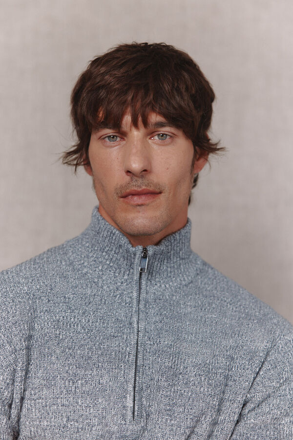 OOTO Twisted knit funnel neck jumper Blue