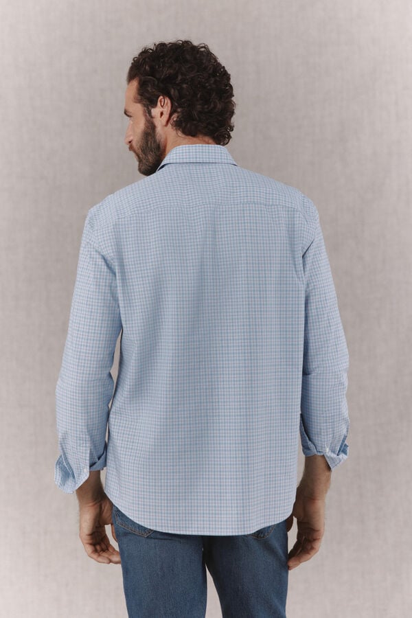 OOTO Camisa de popelina aos quadrados de manga comprida Azul