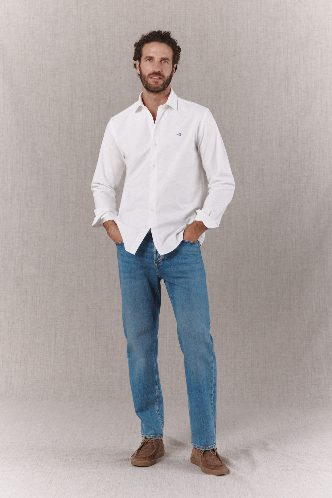 OOTO Camisa oxford lisa manga larga Blanco