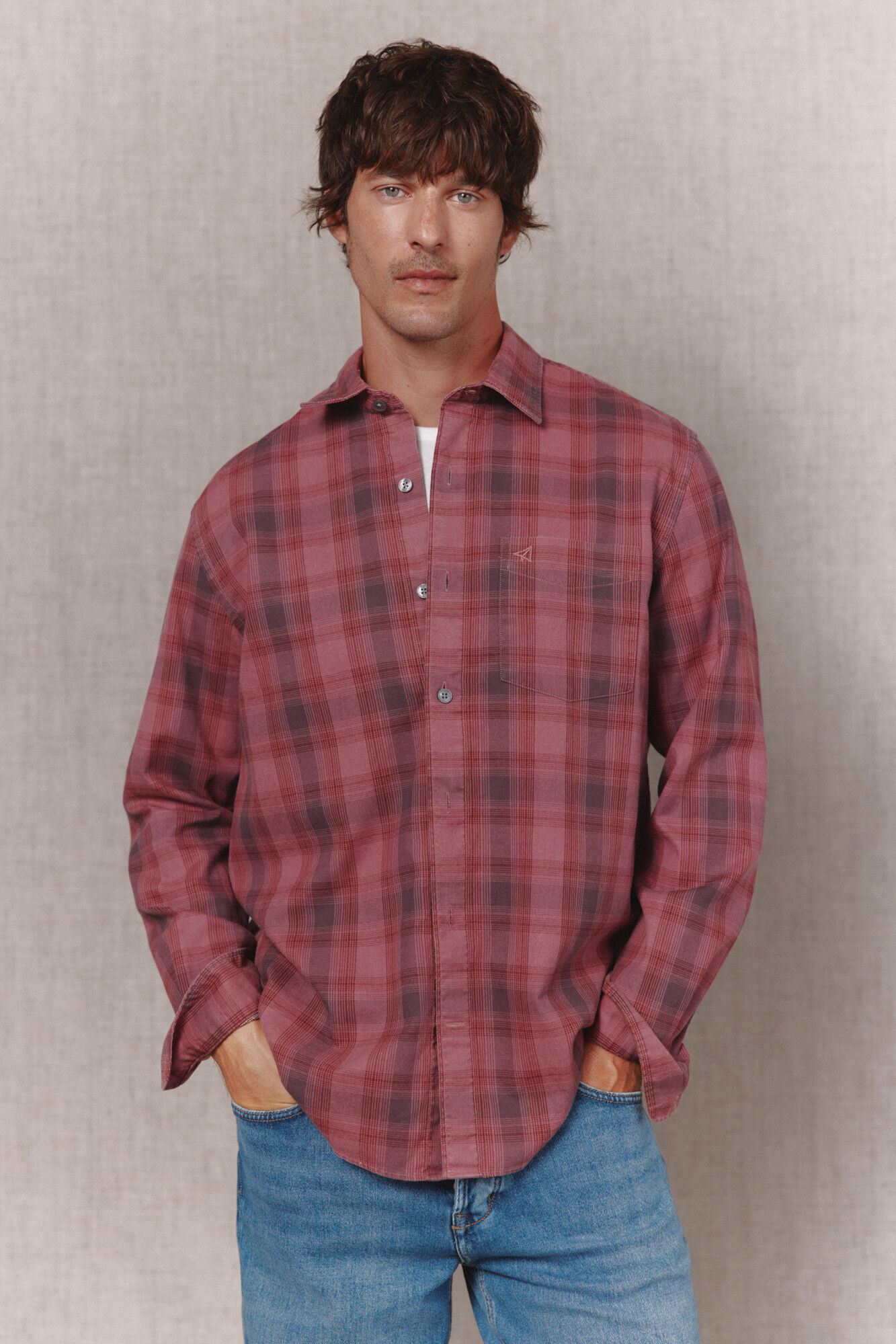 OOTO Camisa de manga comprida aos quadrados