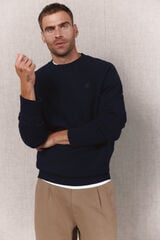 OOTO Jersey punto extra suave y ligero con lana cuello redondo Azul marino