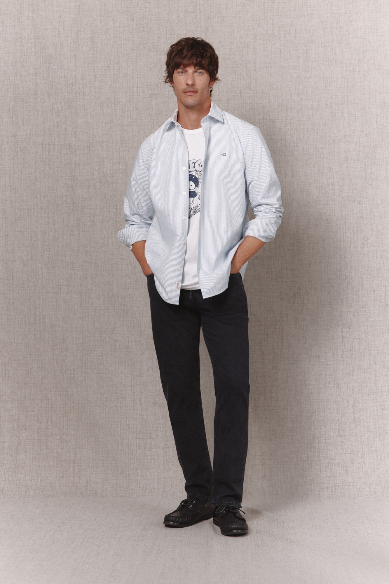 OOTO Camisa de riscas candela oxford de manga comprida