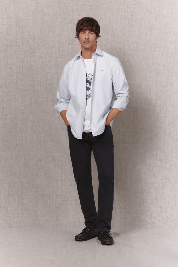 OOTO Camisa de riscas candela oxford de manga comprida Azul
