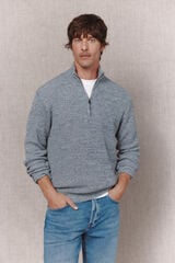 OOTO Twisted knit funnel neck jumper Blue