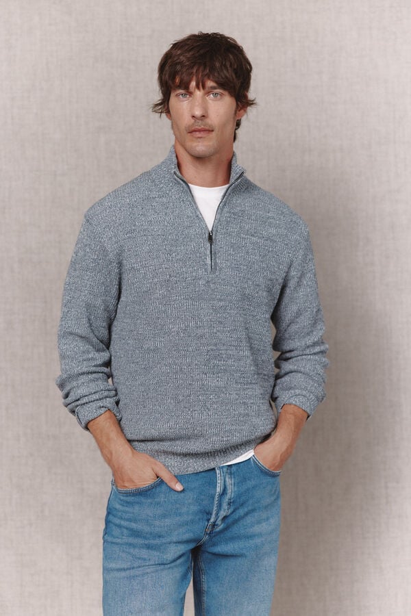 OOTO Twisted knit funnel neck jumper Blue