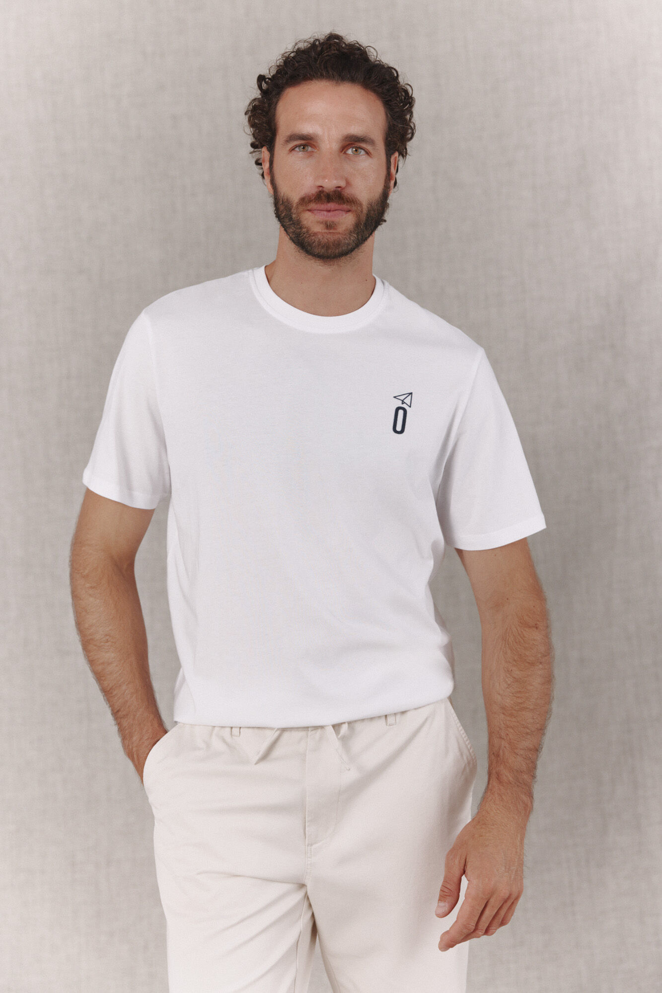 OOTO T-shirt b&aacute;sica lavagem desbotada com estampado Branco