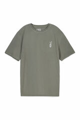 OOTO T-shirt b&aacute;sica lavagem desbotada com estampado Verde