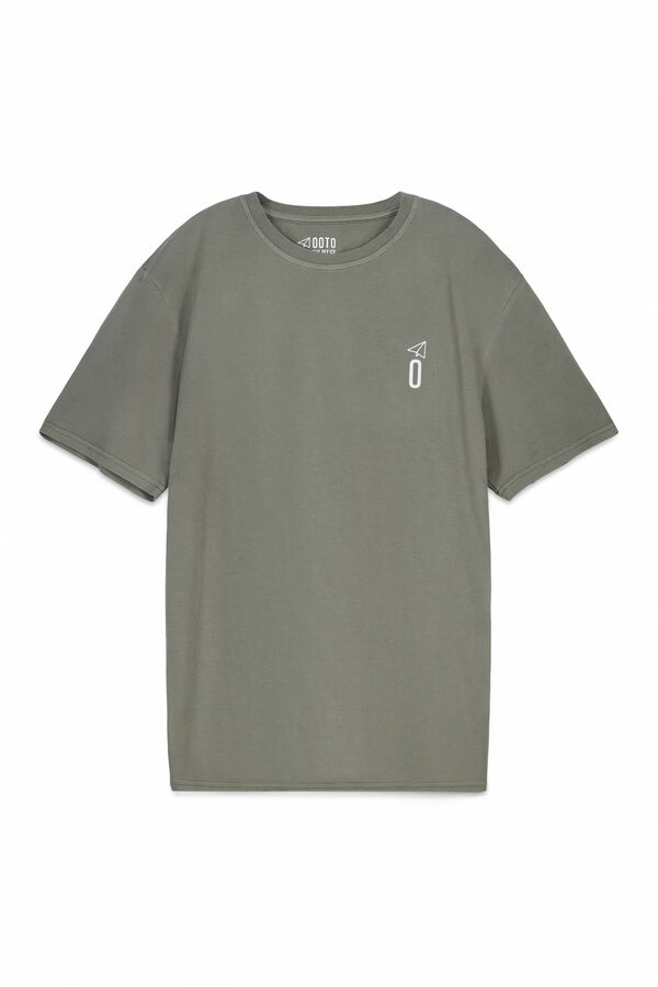 OOTO T-shirt b&aacute;sica lavagem desbotada com estampado Verde
