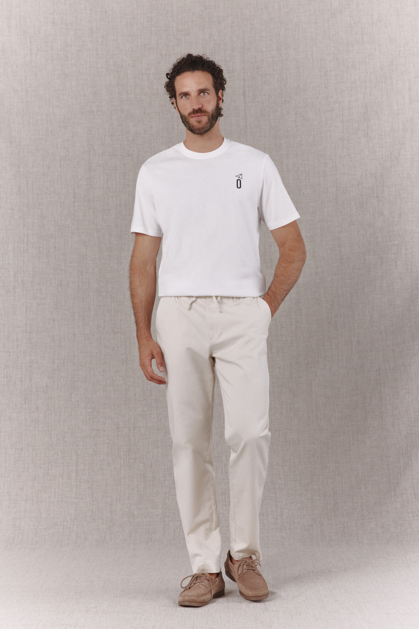 OOTO T-shirt b&aacute;sica lavagem desbotada com estampado Branco