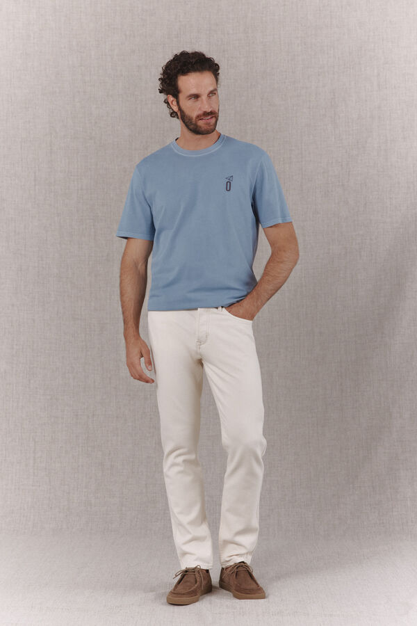 OOTO Washed basic T-shirt with print Blue