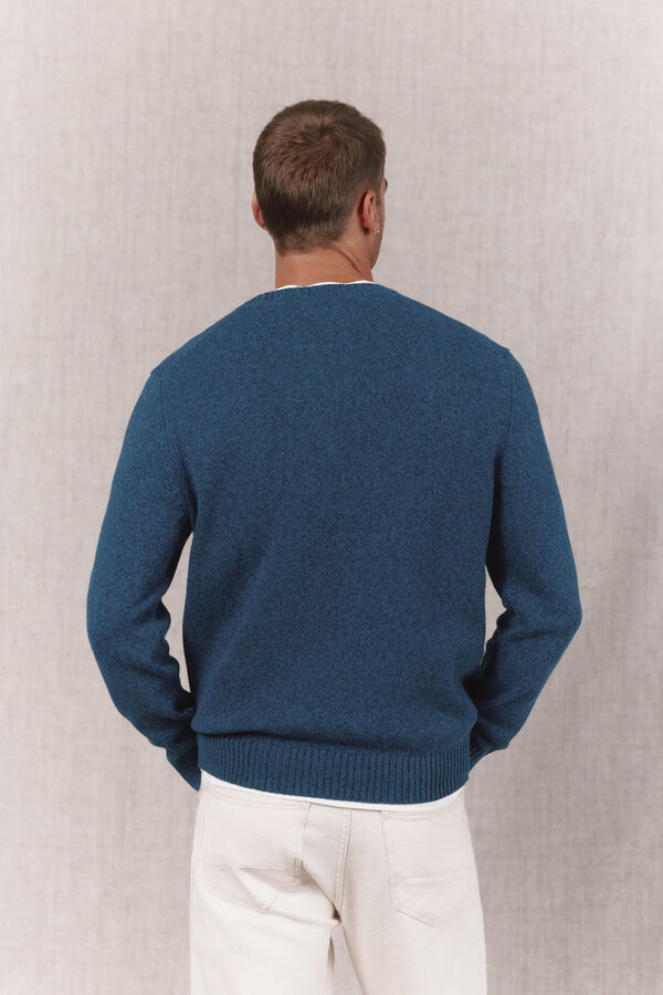 OOTO Camisola de malha de algod&atilde;o torcido com gola redonda Azul