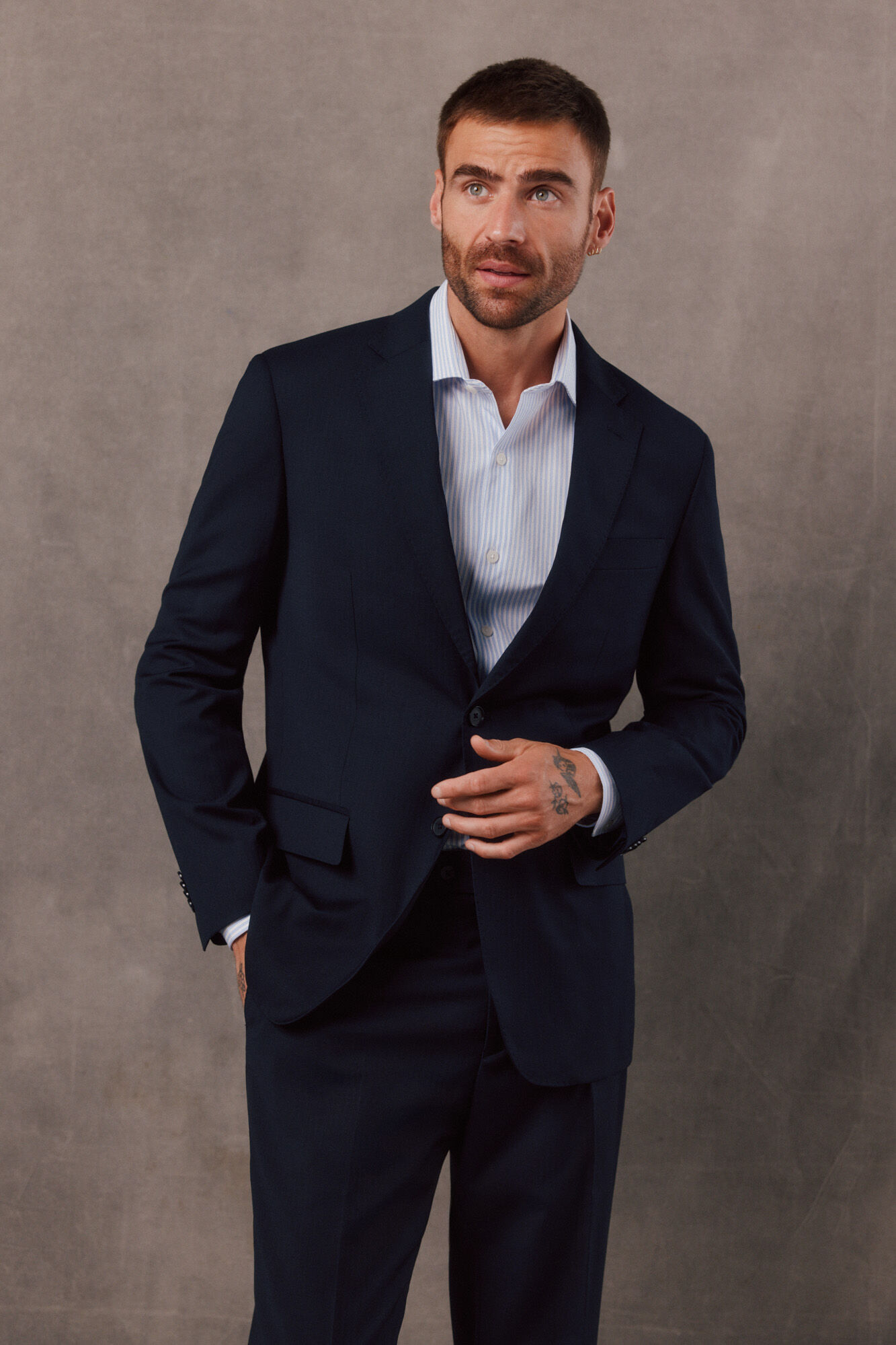 OOTO Blazer de fato em espiga azul-marinho