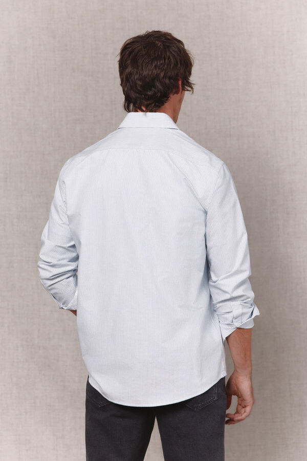 OOTO Camisa de riscas candela oxford de manga comprida Azul