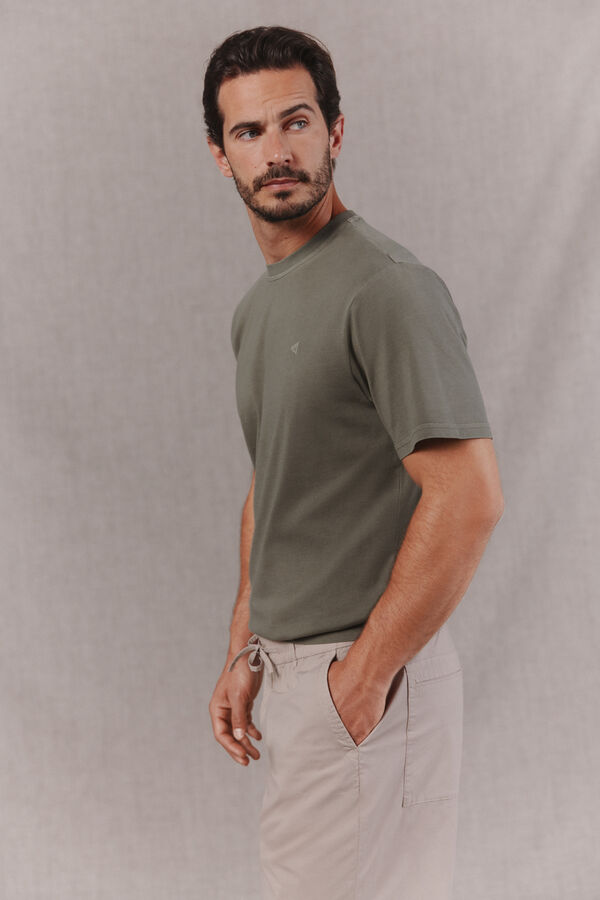 OOTO T-shirt b&aacute;sica lavagem desbotada com bordado avi&atilde;o Verde