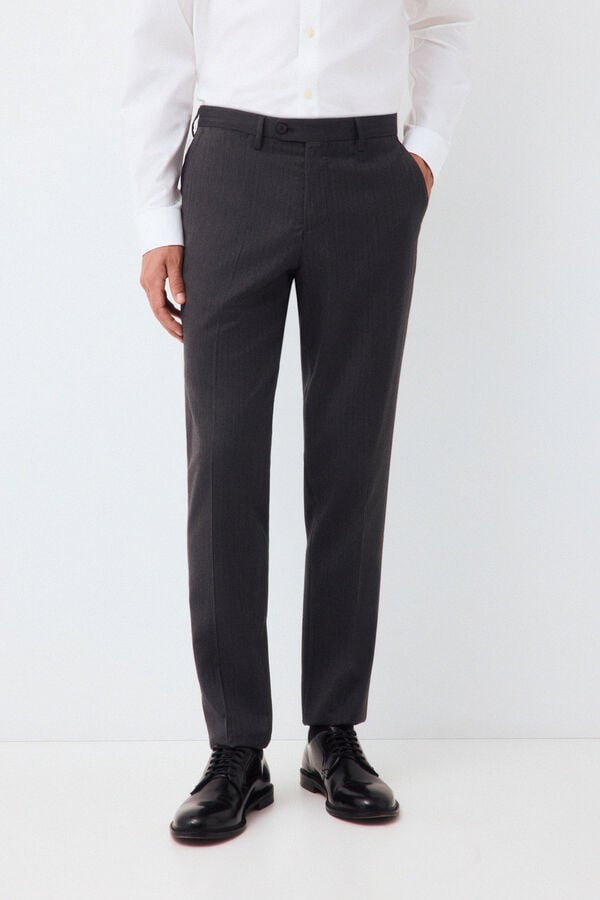 Pedro del Hierro Herringbone high-waisted slim fit tailored trousers Grey