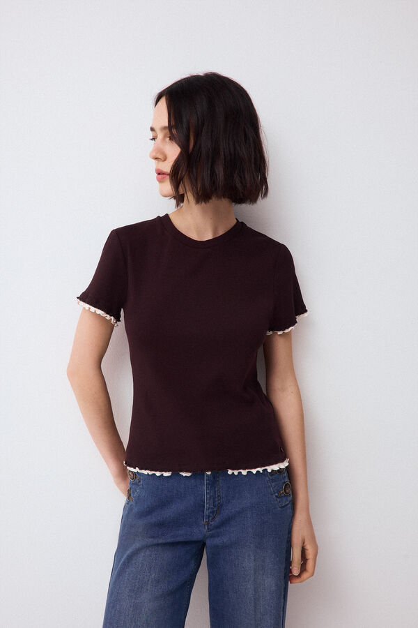 Pedro del Hierro Faux rib double T-shirt Brown