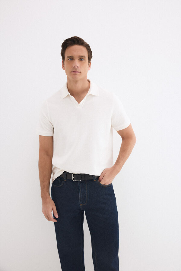 Pedro del Hierro Textured polo shirt Ecru