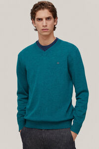 Pedro del Hierro V-neck wool and cashmere jumper Green