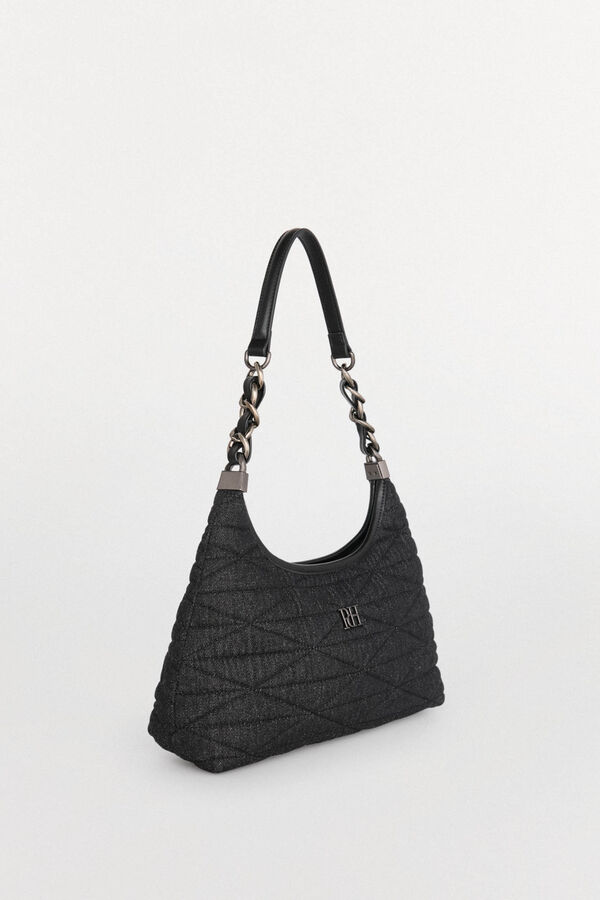 Pedro del Hierro Quilted hobo bag with leather handle and chain Grey