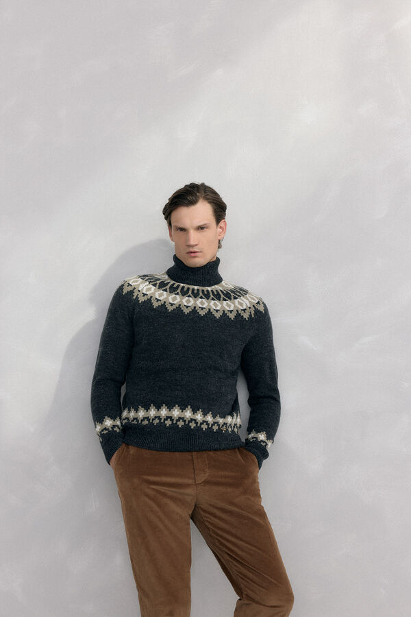Pedro del Hierro Christmas sweater with wool and alpaca high neck Grey