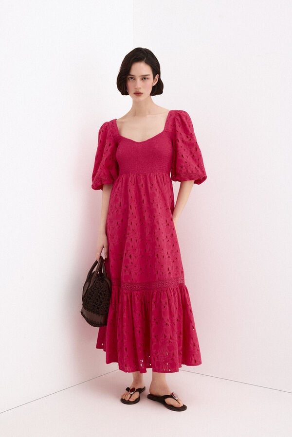 Pedro del Hierro Embroidered cotton dress Pink