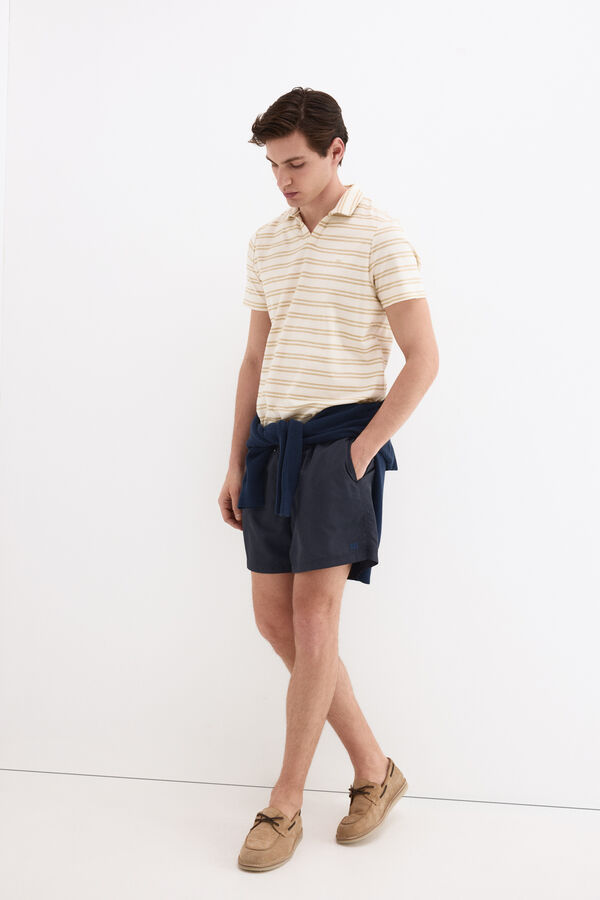 Pedro del Hierro Striped rustic polo shirt Ecru