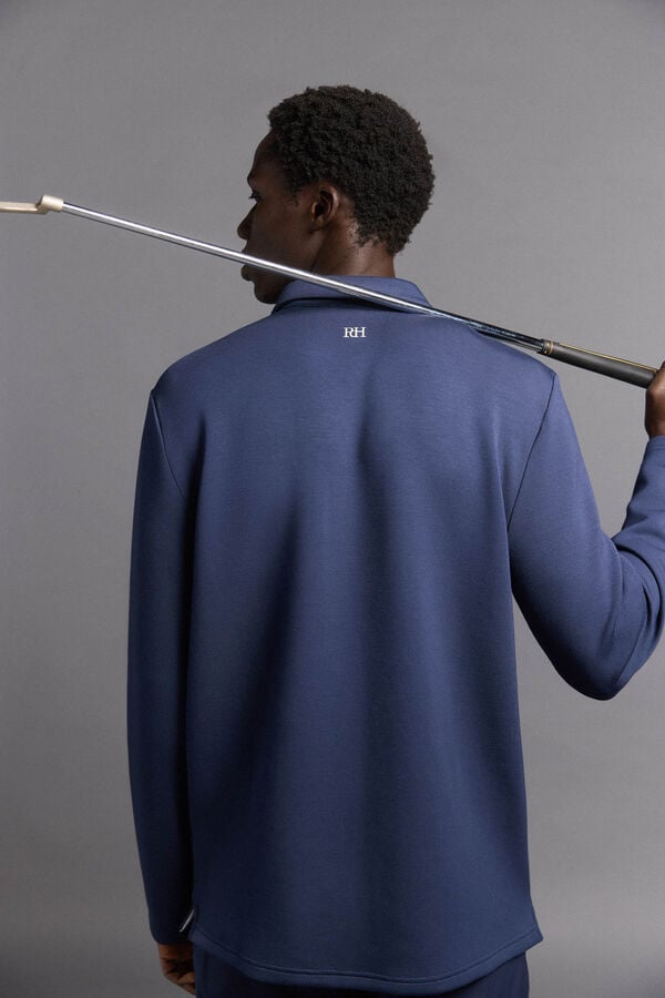 Pedro del Hierro Plain long sleeve golf polo shirt Blue