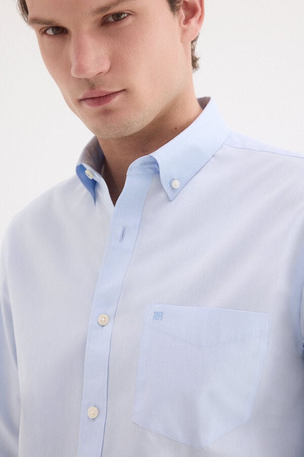 Pedro del Hierro Non-iron stain-resistant plain shirt Blue