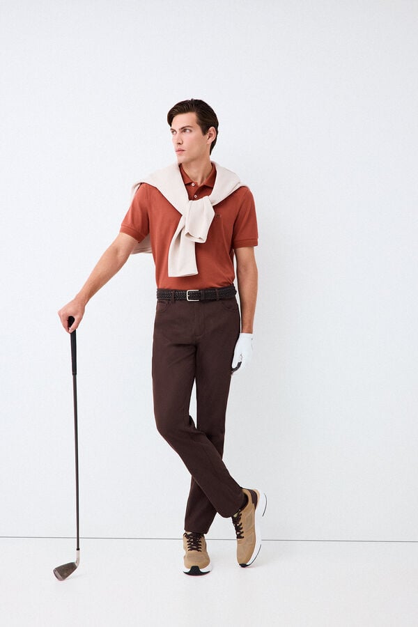 Pedro del Hierro Plain jacquard collar polo shirt Orange