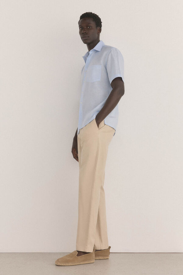 Pedro del Hierro Short sleeve fabric linen shirt Blue